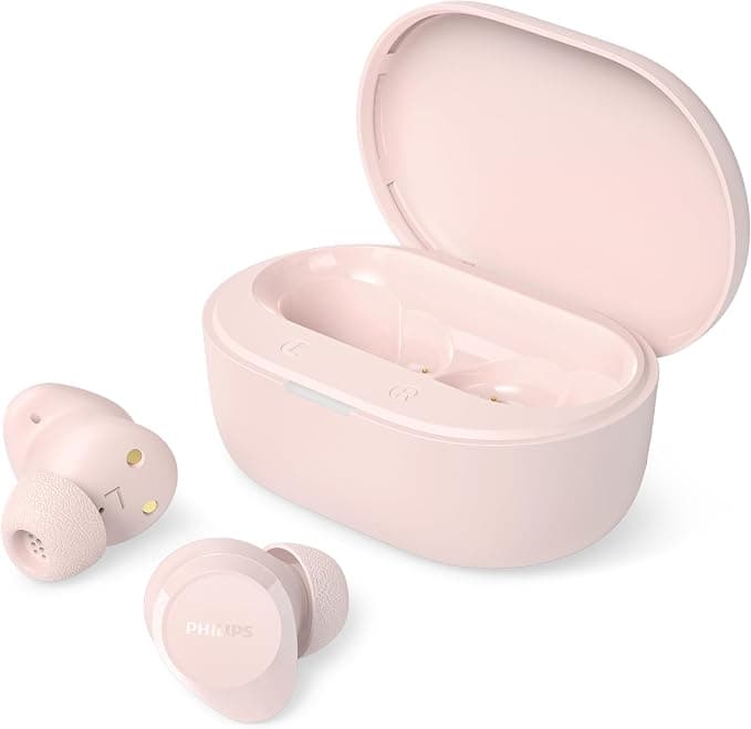 Philips True Wireless Earbuds TAT2100PK Bluetooth 6.0, 36‑Hour Playtime, 4‑Mic Clear Calls, IPX4 Splash Resistant, Pocket‑Sized Charging Case, Pink