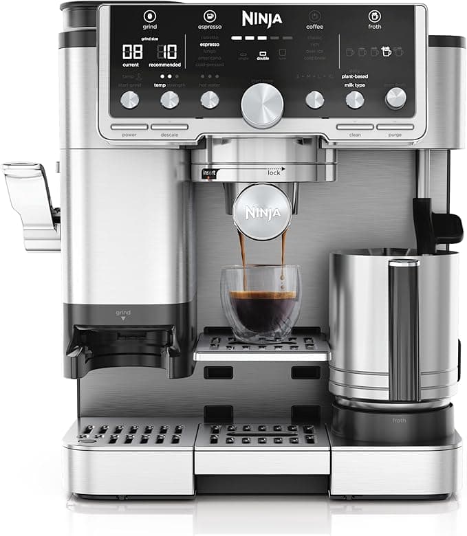 Ninja Luxe Pro 3-in-1 Coffee Machine, Latte, Cappuccino, Cold Brew & Espresso Maker With Built in Bean Grinder & Milk Frother, Easy to Use, 5 Automated Froth Presets, Silver, ES701UK