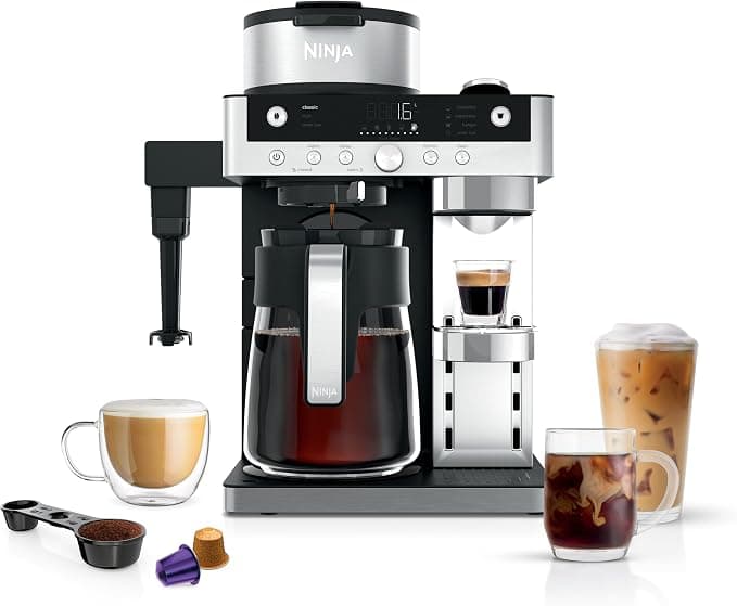 Ninja Prestige 2-in-1 Filter Coffee and Pod Capsule Machine with Built-in Milk Frother, Make Lattes, Iced Coffee and Flat Whites, Black CFN802UK