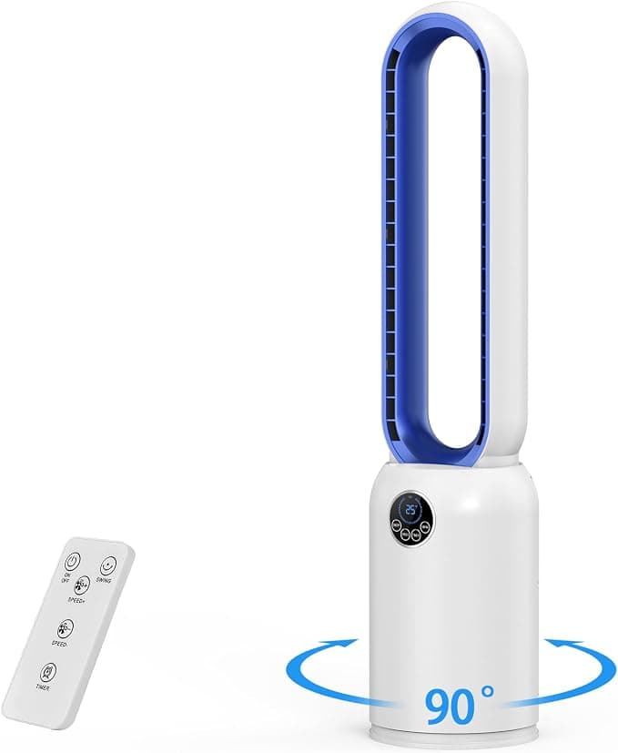 Bladeless Tower Fan, 24 Speeds, Silent Tower Fan, 60° Oscillating Floor Fan, LED Display, 12-Hour Timer, Pedestal Fan (Blue) (Blue)