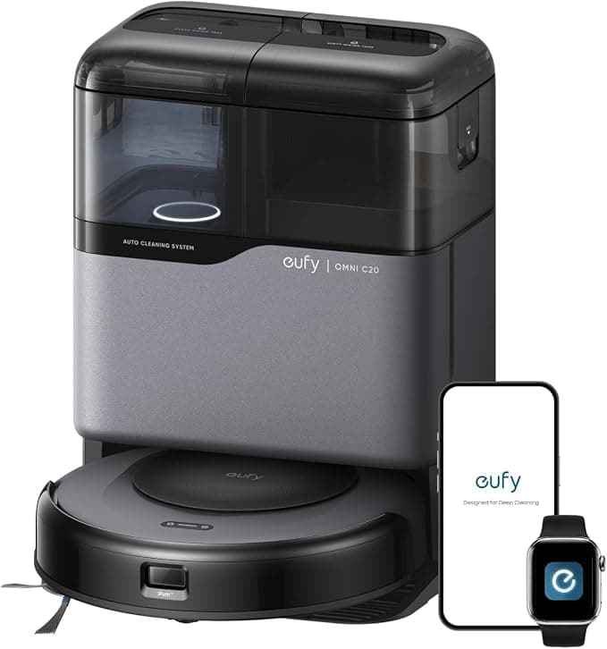 eufy Omni C20, Robot Vacuum Cleaner with Mop, All-in-One Station,7,000 Pa Powerful Suction, Ultra-Slim, Auto Emptying, Washing and Drying for Hands-Free Cleaning, Mop Lifting and Carpet Detection