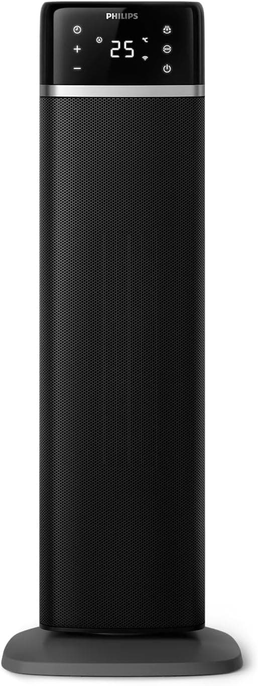 Philips 5000 Series Energy Efficient Connected Tower Fan Heater, 2000W, up to 50% Energy Savings, Temperature Display, 5 Safety Features, 4 Modes, 60° Oscillation, Quiet, Black & Dark Grey (CX5120/11)