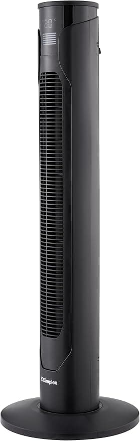 Dimplex DXACF Tower Fan with Remote Control, Quiet Cooling for Bedroom & Office, 3 Speeds, 4 Modes, 65° Oscillation, LED Display, 12Hr Timer, Room Temperature Monitor - Black