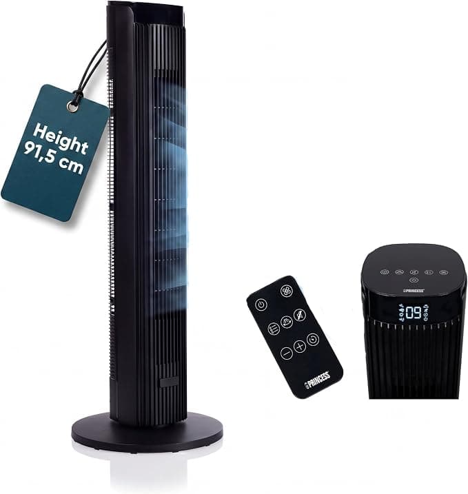 Princess Tower Fan – Elegant design – 40 W – Powerful, Quiet, Energy-efficient – Height: 91.5 cm – Oscillating – 4 modes – 12 speeds – 352370